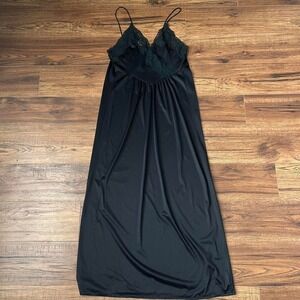 Vintage Black Lace Trim Slip Dress Women Small Lace Trim Neckline Whimsygoth
